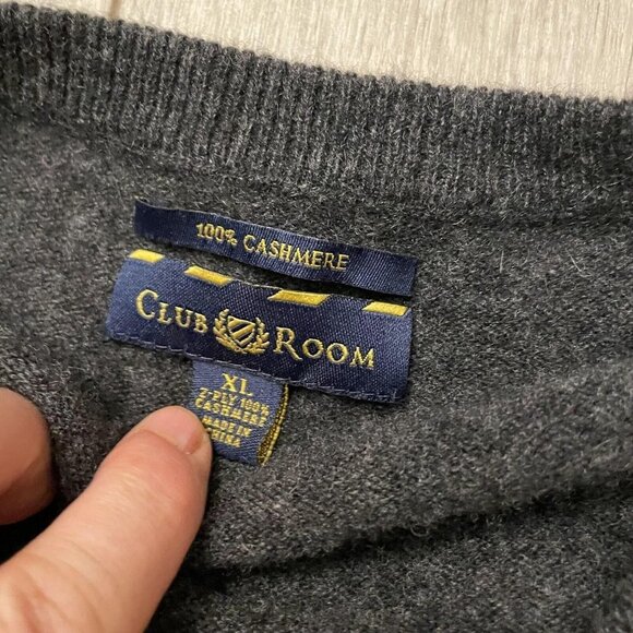 Club Room 100% Cashmere V-Neck Sweater Mens X-Large Gray Pullover Long Sleeves - Picture 7 of 8